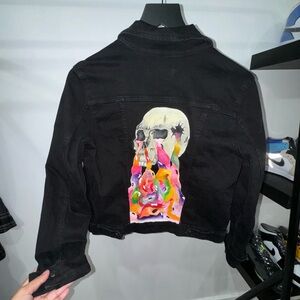 Black denim jacket with skull design
